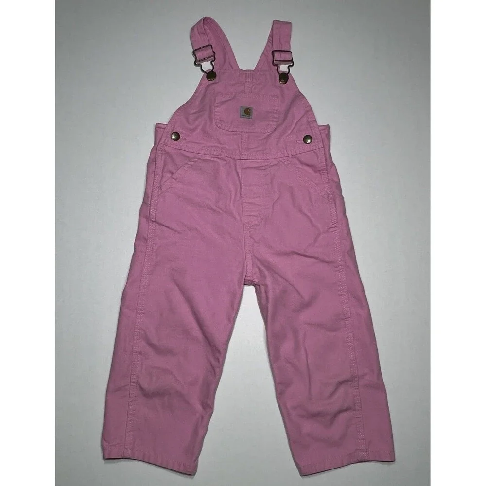 Carhartt Toddler Girls Pink Canvas Overalls Size 2T Heart Buckles Workwear